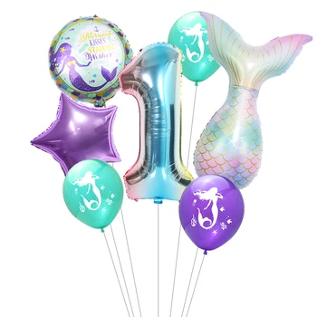 Mermaid Tillykke Med Fødselsdagen Antal Ballon Dekoration Lille Havfrue Latex Aluminium Skimmel Ballon Dekoration