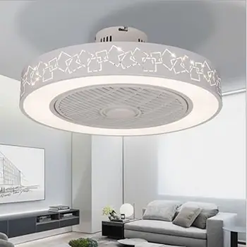 Moderne minimalistisk hvid malet strygejern, loft ventilator lys krystal dekorative akryl LED-belysning dæmpes soveværelse fan lampe