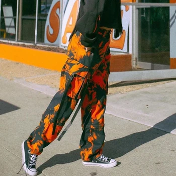 Waatfaak Løs Camo Cargo Bukser Lommer Streetwear Orange Hip Hop Sweatpants Tie Dye Harajuku Trænings-Og Capris Bukser Koreansk