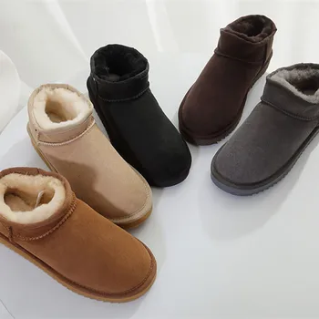 Fashion vinter ankle gummistøvler til kvinder australske ægte koskind læder classic sne støvler solid Damer'shoes stor størrelse