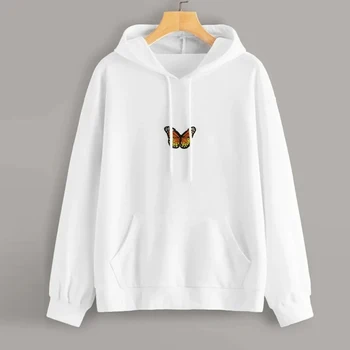 Oversize Trøjer Med Butterfly Women Swearshirts Sød Broderi Langærmet Hættetrøje Kvindelige 2021 Foråret Casual Hoodie Damer
