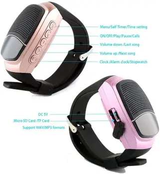 Bluetooth Smart Ur B90 Hands-free Opkald med selvudløser Anti-Tabt Alarm TF Kort FM-Radio, Musik, Sport Mini Bluetooth Højtaler