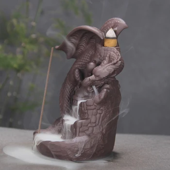 Kreative Bouddha Dekoration Røgelse Brænder Dragon Keramiske Tilbagestrømning Røgelse Pind Holder Pande + 10stk Røgelse Kegler Hjem Indretning
