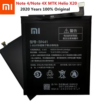Original Xiaomi Redmi Note 4 Batteri BN41 4100mAh for Hongmi Note 4 / Redmi Bemærk, 4X MTK Helio X20 Høj Kvalitet BN41 Batteri