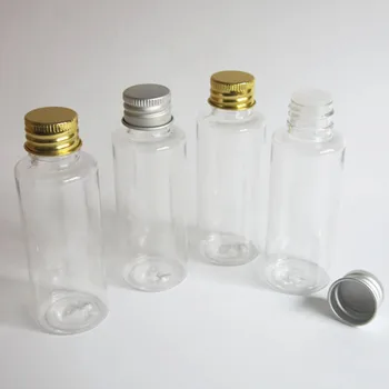 50 x 50 ml Fladskærms Skulder PET-flasker med reduktionsgear prop 50 ml genopfyldning Gennemsigtig Plastik Flaske til Hydrosol æterisk olie