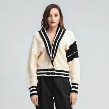 TWOTWINSTYLE Stribet Casual Sweater For Kvinder V-Hals Lange Ærmer koreanske Strikkede Pullovers Kvindelige 2020 Fall Fashion Nye Klæder