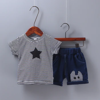 Sommeren Kids Tøj Stribet Pentagram Korte Ærmer Shorts 2 Stk/Sæt Baby Piger Dreng Fashion Tøj Til Børn Afslappet Sportstøj