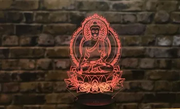 Sakyamuni Buddha 3D-Illusion-Lampe Usb-Touch Ekstern Bluetooth højttaler Led Nat Lys Farverige bordlampe
