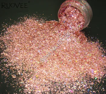 Holografiske Laser Rosa Opløsningsmiddel Resistente Mylar Shard Glitter Form For Nail Art Gel Øje Kosmetiske DIY Håndværk Dekoration