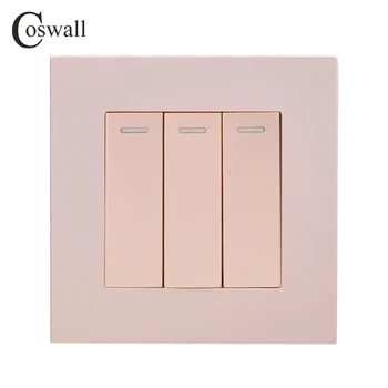 COSWALL Enkel Stil, PC Panel 3 Gang 1 Måde On / Off Wall Light Switch vippekontakt, Hvid Sort Grå Guld Farve AC 12-16A 250V