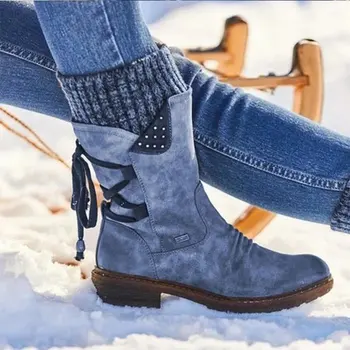 2020 Kvinder Vinteren Mid-Kalv Støvler Flok Vinter Sko Damer Mode Sne Støvler, Sko Thigh High Suede Varm Botas