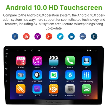 Seicane 10-Tommer Android-10.0 2DIN Multimedie-Afspiller Universal-Dobbelt-Bil GPS-Navigation, Bluetooth Support DAB+ Bagudrettet kamera