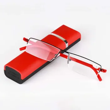 High-end business mandlige og kvindelige læsning briller halv frame stainless stell plus TR90 materialet til at sende briller sag