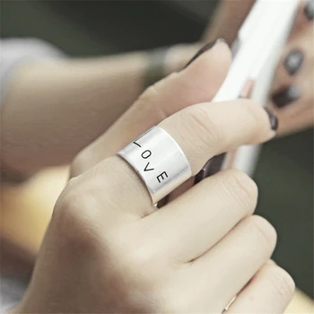 Klassisk Trendy Justerbare Ringe Løfte Breve Kærlighed Åbne Gaver Til Kvinder Rock Big Årgang Engagement Ring