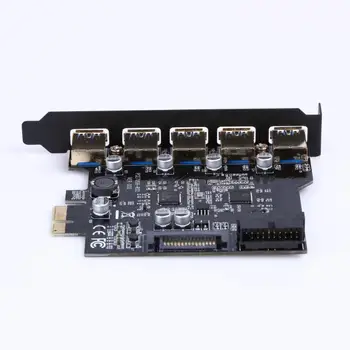 PCI-E til USB 3.0-19-Pin 5 Port til PCI Express-udvidelseskort Adapter SATA-15 bens Stik med Driver-CD ' en til PC