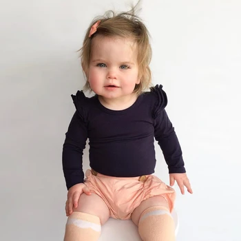 Spædbarn Barn Nyfødt Baby Pige Dreng Bomuld Heldragt, Pjusket Langærmet Tøj Solid-Jumpsuit Sunsuit Engros