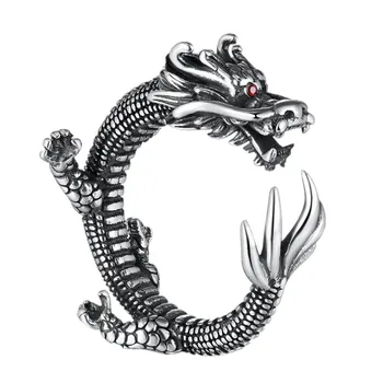 Ny ægte S925 sterling sølv smykker håndlavet Vintage Silver Dragon dominerende personlighed personlighed ring åbning