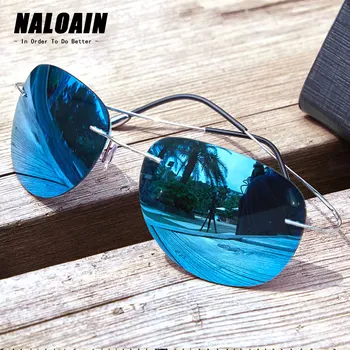 NALOAIN Solbriller, Polariserede Spejlet UV400 Linse Titanium Ramme Uindfattede Let Sol Briller Til Mænd, Kvinder Kørsel Fiskeri