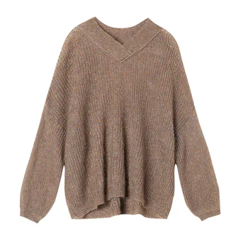 YISU Oversize Trøje med V-Hals langærmet Trøjer 2018 Efteråret Løs uld Sweater Strikket Jumper høj kvalitet Mohair Sweater