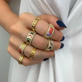 ægte sølv farve cubanske kæde band ring med guld farve forgyldt kvinder lady finger ring til jubilæum 925 smykker