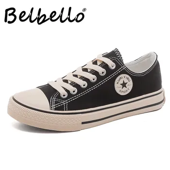 Belbello Efteråret New style Retro Mode Lærred sko kvindelige Studerende Alsidig Sneakers Flad bund casual sko