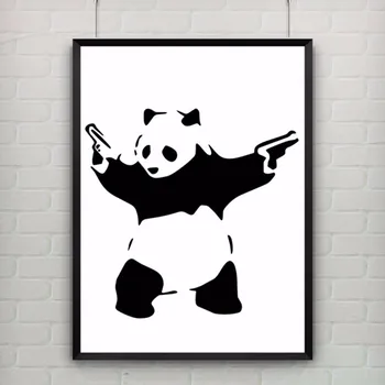 Panda Med Kanoner af Banksy Print Abstrakte Graffiti Moderne Kunst Lærred Maleri Plakat Provokerende Humor Væggen Billede UDEN Ramme