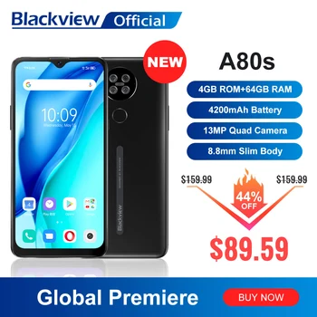 Blackview A80s 4GB+64GB Smartphone 13MP Kamera Quad 4200mAh Android 10 Octa Core Face ID 4G-Mobiltelefon-Telefon Fingeraftryk
