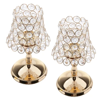 2 Stykker Guld Søjle bordlampe Crystal Offerfund lysestage Centerpieces til Bryllup Dekoration Lys Lanterne 22cm Højde