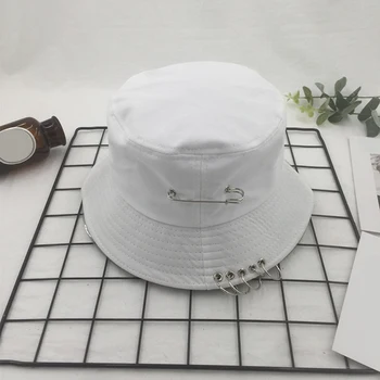 Solid Farve Strygejern Pin Ringe Personlighed Bucket Hat Hætte til Unisex Kvinder Mænd Bomuld Fiskere Caps Factory Sælger Direkte Hjemme