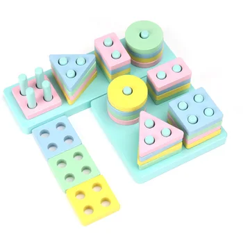 Baby Træ-Montessori Toy Tidlig Pædagogisk Legetøj Puslespil Blokke Hånd Forstå Plade Geometriske Form, Binding
