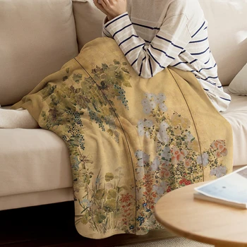 WARMTOUR Smide Tæppe i Japansk Edo-Perioden Seks-Panel bladguld Skærmen i Foråret og Efteråret Blomster Varm Microfiber Tæppe