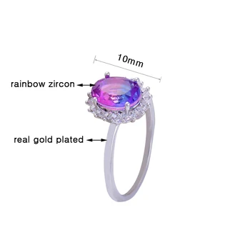 SINLEERY Blændende Rainbow Oval Zircon Ring i Sølv Farve Lille Blomst Lilla Krystal forlovelsesringe For Kvinder Smykker JZ643 SSH