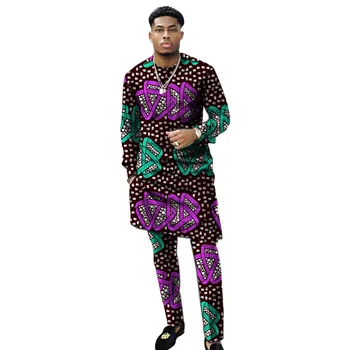 Afrikanske tøj mænds print sæt shirt med varme patchwork Ankara-bukser sæt tilpassede bryllup slid mandlige formelle outfits