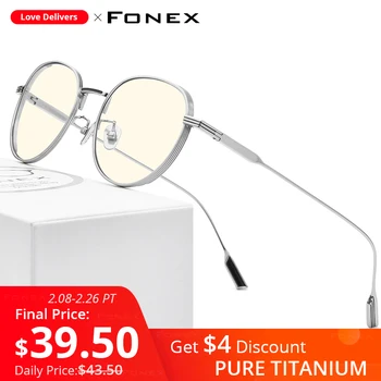 FONEX Ren Titanium Anti Blå Lys Blokering Briller Kvinder 2020 Nye Vintage Runde Antiblue Stråler Computer-Briller Mænd FAB013