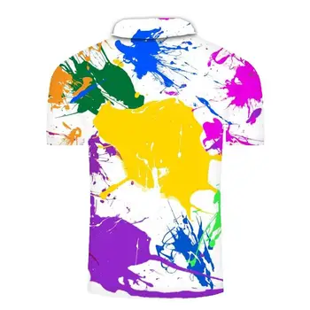 Ny 2020-Polo til Mænd Mænds Shirt Farve graffiti Trykt kortærmet Polos Para Hombre Sommeren Åndbar Solid Mænd Polo Shirt