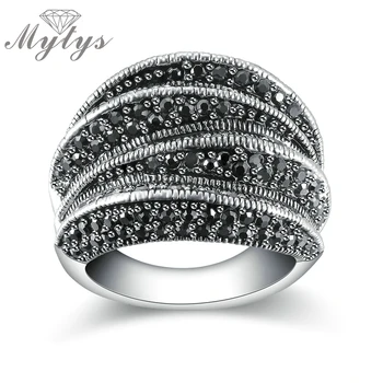 Mytys Helt Sorte Ringe til Kvinder Bane Indstilling Sort Marcasite Blink Blink Ring Mode Design R1808