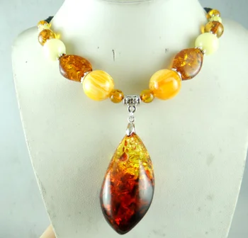 Den Nye Mode Ædle Modernistiske dråbeformet gylden honning presset Ambers Halskæde smykker A30