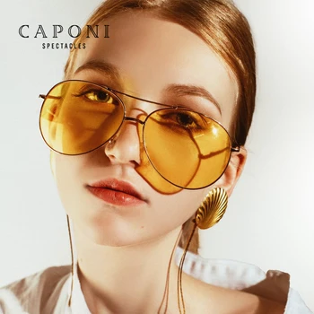 CAPONI Kvinder Overdimensionerede Solbriller Night Vision Gul Linse Pilot Brillerne Mode 2021 Nye Trendy Polariserede solbriller CP8373