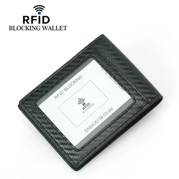Nye Carbon Fiber Slanke Pung med ID Vindue RFID-Blokering Minimalistisk Bifold-Wallet for Mænd PU Læder Lomme Foran-Kort Holder