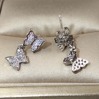 Luksus massiv 925 Sterling Sølv Øreringe Mode butterfly Simuleret Diamant Øreringe Bryllup Smykker til Kvinder Tre stilarter