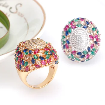 Brudens Tale Trendy Populære Kvinder Vielsesring Cubic Zirconia Farverige Smukke Rhinestones Brude Stor Ring Smykker I Høj Kvalitet