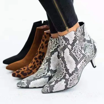 NY 2020-Kvinder ' s Ankel Støvler Leopard Kvinder Spids Tå Damer Chunky Høj hæl Kvinder Sko-Kvinde Fodtøj Plus Size 36-43 Snake