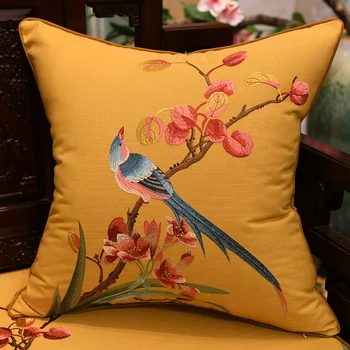 35x50/45/40x60/50/60cm Kinesiske blomst fugl broderede pudebetræk ryglæn bomuld, linned pude dække sofa, lænde-pudebetræk