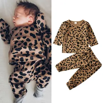 Efteråret Leopard Nyfødte Baby Boy Tøj Med Lange Ærmer Tops+Bukser, Leggings Vinterens Outfits