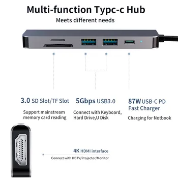 Tebe USB-C-HUB Type C til Multi USB 3.0-HDMI-Kompatibel Kortlæser Dock til MacBook Pro Huawei Mate 30 USB-C 3.1 Splitter Hub