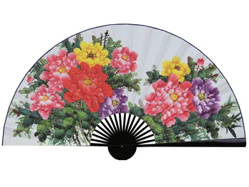 Store Folde Papir Fan Kinesisk Stil Håndværk Banboo Frame Baggrund Dekorative Fan Hængende Dekoration Fan Peony