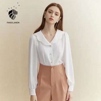 FANSILANEN Patchwork sexet sort vintage bluse shirt til Kvinder med lange ærmer elegant hvid skjorte top Kvindelige kontor dame casual bluse