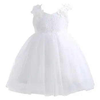 Mode Blomst Små Piger Prinsesse Kjole Part, Kids Festspil Bryllup Brudepige Tutu Bolden Kjole Bue Hvide Kjoler