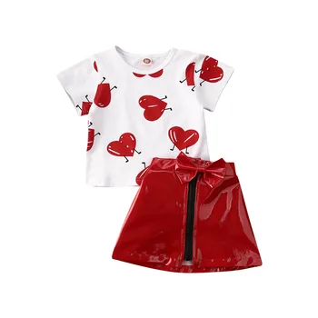 Sommer lille Barn Kid Baby Pige 6M-5T Valentine ' s Day Tøj Kærlighed Top T-shirt Læder Nederdel Røde Outfit Søde Sæt Tøj