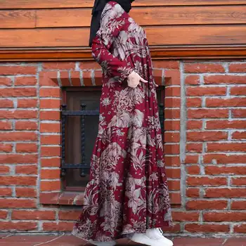 Kvinder Vintage Blomster Trykt Dubai Abaya Tyrkiet Hijab Kjole ZANZEA Efteråret Lange Ærmer Maxi Sundress Retro Kaftan Muslimske Vestido